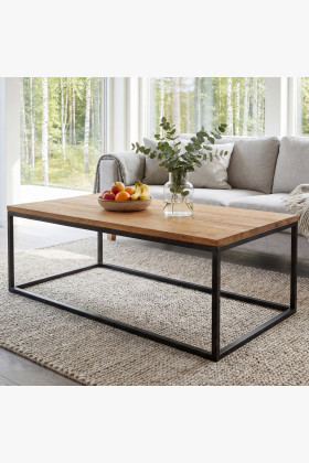 Konferenčný stolík z dubu s kovovými nohami 100 x 60 cm